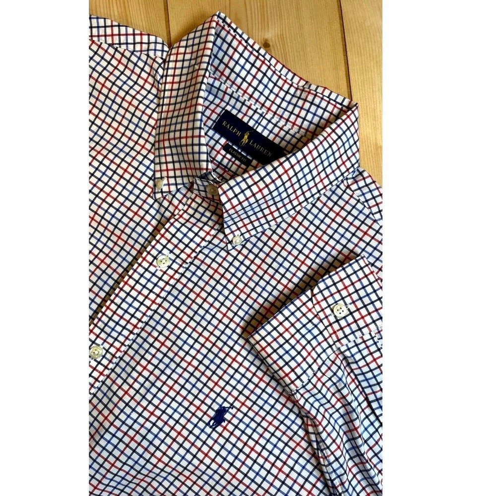Ralph Lauren Classic Fit Tattersall Check Button Down Shirt Mens XL Red Blue
